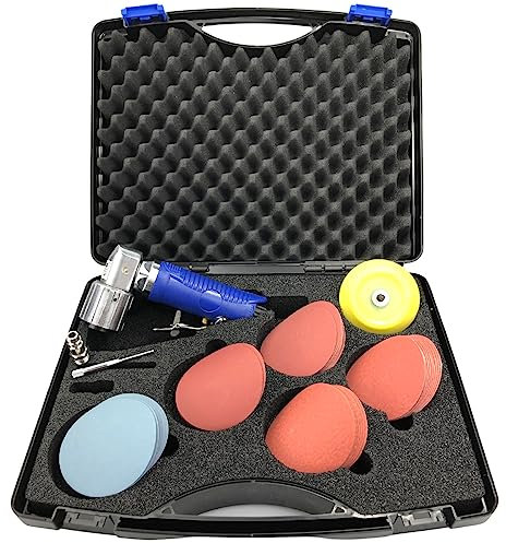 Mini Druckluft Exzenterschleifer im Koffer + Schleifscheiben