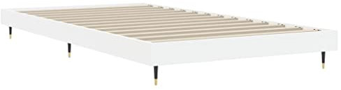 Tidyard Bettgestell Bett Holzbett Futonbett Bettgestell Paletten-Bettrahmen Schlafzimmerbett Ehebett Schlafzimmermöbel Jugendbett Gästebett 90 x 200 cm (B x L) Holzwerkstoff, Metall Weiß