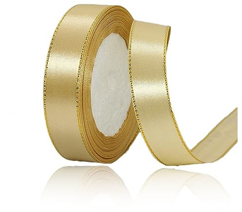 Geschenkband Gold 20mm Breit, 23 Meters Goldränder Satinband Gold Geschenkbänder Stoff Schleifenband Dekoband zum Geschenkverpackung, Bastelarbeiten, Geburtstag und Hochzeitsdekoration