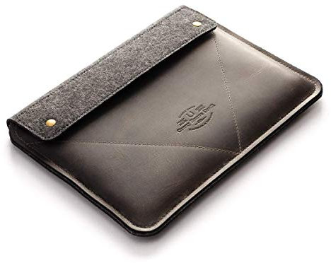 Crazy Horse Craft Genuine Italian Leather Sleeve for MacBook Pro 14 inch with M1 / M2 - Stone Grey - Vintage Wool Felt Case, Cover, Mac Laptop Bag