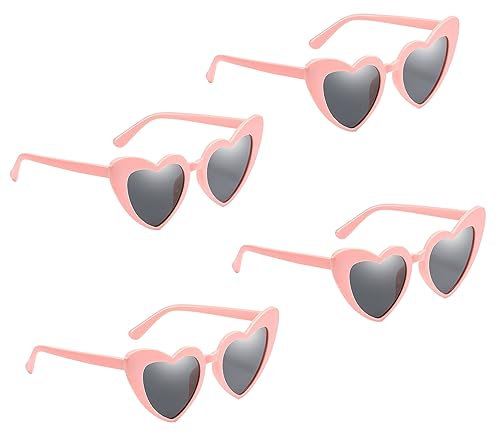 SKHAOVS 4 Pezzi Occhiali Sole Forma Cuore Occhiali da Amore Vintage Moda Occhiali da Vista Sole Forma Cuore Fantasia Colorati per Ragazze Donne in Viaggio Accessori Trucco (rosa)