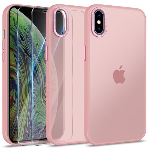 Btstring Hülle für iPhone X/XS mit 2 Stück Schutzfolie, Minimalistische Transluzente Matte Schutzhülle, Stoßfeste Kratzfeste Anti-Fingerabdruck Case, rosa