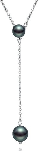 PRAYMOS Schwarze Perlenkette für Frauen Sterling Silber Einfache zierliche Perlenkette Lange geschichtete Perlen Halskette Perlenschmuck Geschenke ...…