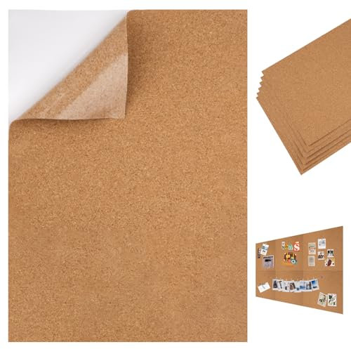 Korkplatte Selbstklebend, 6 Stück 30x21cm Korkplatten für die Wand, DIY Rechteck Kork Selbstklebend, 1mm Dick Korktafel Korkmatte für Wanddekoration, Tischdekoration, Foto,Bilder, und Bastelarbeiten