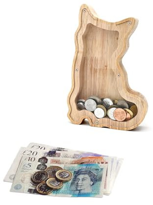 TOTHDATE Holz Spardose Kinder - Hund Spardose, Tiere Spardose mit Alphabet Aufkleber Hölzerne Münze Bank Kids Junge Home Decor