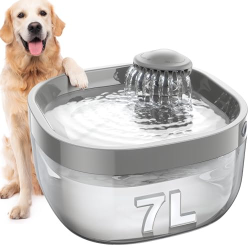 FEELNEEDY 7L Fuente para Perros, Fuente de Agua para Gatos con 2 Filtros de Carbón, Bomba de Agua Súper Silenciosa, Luz LED, Fácil de Instalar y Limpiar