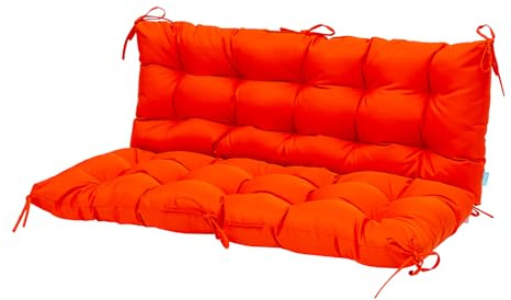 QILLOWAY Outdoor Swing Cushion Waterproof Replacement Cushion for 3 Seater Porch Patio Bench, 51 Inch Polyester Outdoor Cushion with Backrest & Ties, Orange