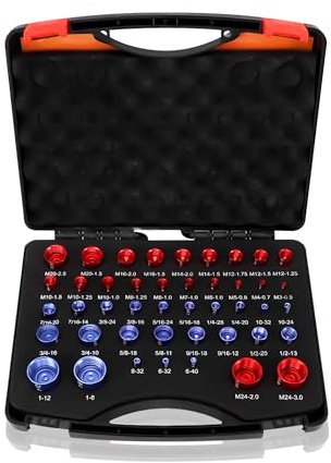 44 Pcs Inch and Metric Thread Checker, Aluminum Alloy Red & Blue Thread Gauge Kit, Practical Easy to Use Thread Checker Standard and Metric for Accurate Sizing
