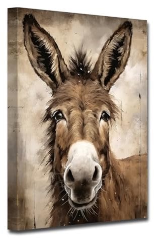 LZIMU Esel Leinwand Wanddrucke lustige rustikale Esel Porträts Kunstdrucke Bauernhof Tierbild Western Tier Bauernhaus Wanddekoration (B, 30.00 x 45.00 cms)