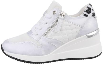 Ital Design Damen Low-Top Sneaker mit Schnürung und Keilabsatz, runde Spitze