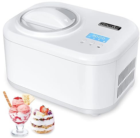 MQL-HDX Ice Cream Maker with Compressor, No Pre-frozen Ice Cream Maker with Lcd Display and Timer, Removable Paddle and 1L Bowl and Transparent Lid