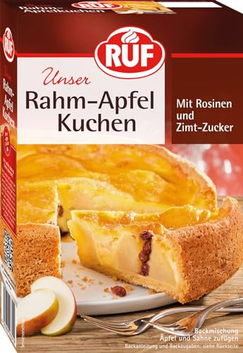 RUF Rahm-Apfelkuchen, Backmischung für einen Mürbeteig mit Äpfeln und Rosinen, Creme-Füllung und Zimt-Zucker, vegan