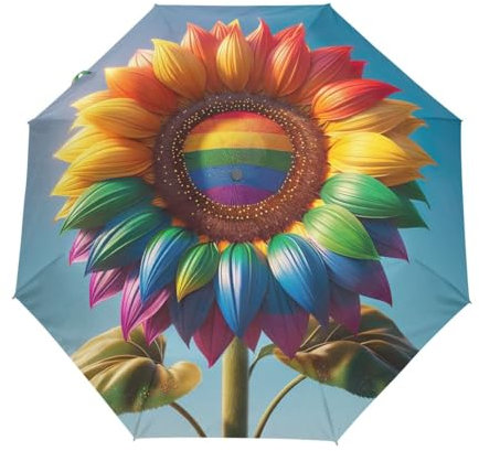 GAIREG LGBT Pride Regenschirm, Sonnenblumen-Regenschirm, winddicht, automatisches Öffnen, Schließen, Reiseschirm