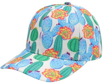 ZLYC Damen Floral Baseball Cap Mode Blumen Atmungsaktiv Basecap(Kaktus Weiß),Einheitsgröße