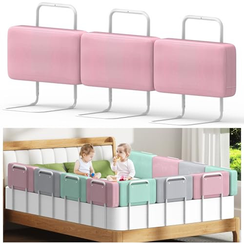 Kidsgigglz Sponda Letto Bambini, Protezione Letto per Bambini Regolabili in Altezza Sponde Letto Morbida per Bambini Proteggi Letto Anticaduta Paracolpi Lettino per Bambini-1Pcs 50 cm, Rosa Ciliegia
