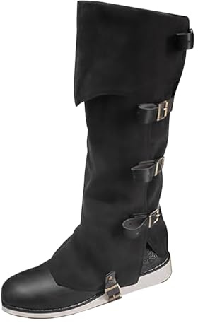 Men's Medieval Boot Covers,Renaissance Pirate Costume Boots Cover,PU Leather Steampunk Shoes Cover,Viking Warrior Knight Armor Leg Gaiters Cosplay Accessory Black