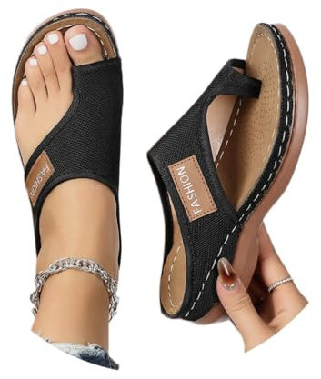 Onsoyours Hallux Valgus Sandales et Nu-Pieds Femme Tongs Été Confortable Bout Ouvert Chaussures Orthopediques Sandales Pantoufles de Plage Vacances A Noir 37 EU