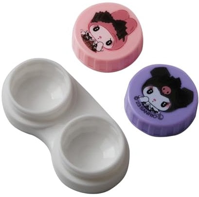 MENBLY Pocahco-Dog Cinnamon-roll My-Meloday Kuormi-Bunny Contact Lens Case - Left/Right Eyes Holder Container, Compact & Durable Holder for Travel - 2.6 x 0.7 x 1.3 inches (My-Meloday & Kuormi-Bunny)