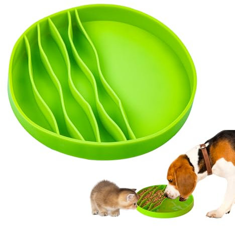 Gamelle Anti Glouton Chien, Silicone Gamelle Anti Glouton Chat pour Petits Animaux de Compagnie avec Ventouses Antidérapants Gamelle d'alimentation Lente pour Petit Chiens, Vert, 1 Pièces