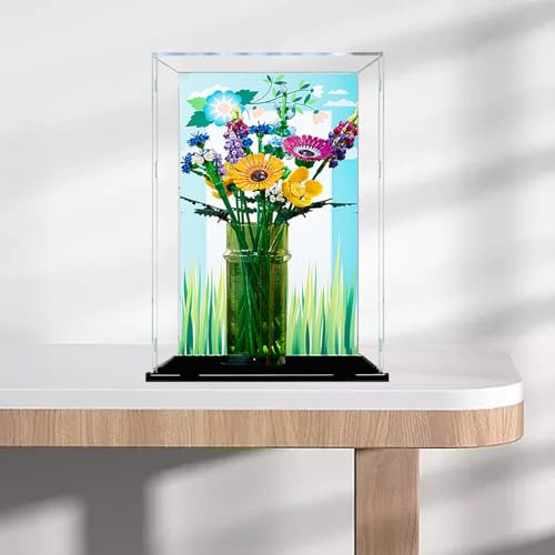 Acrylic Clear Display Case for Lego 10313,Storage Toys Models Collection Box for (Wildflower Bouquet) - No Need Glue-(Only Display Box!) (Background painting(3mm）)