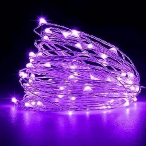 MODE BLEND LED Copper Wire String Lights Mini 3AA Battery Operated/Powered Copper Wire LED Firefly Lights for Bedroom Decoration Wedding Home Christmas Parties Holiday (Purple, 10M - 100LED)