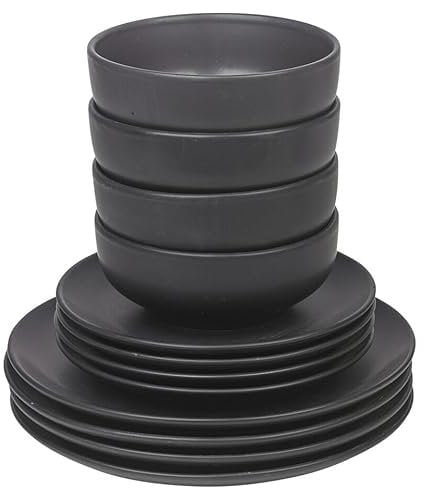 Queensway Home & Dining Stone Ceramic Dinnerware of 12/24 Pcs Crockery Plates Bowls for Dining Set, 4 Solid Colour Elegant Tableware Set - Dishwasher Safe, Dessert, Pasta, Salad Plates with Bowls