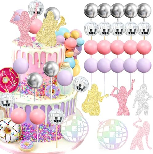 Singer Cake Topper & Decorations Set – 25PCS Music-Themed Birthday Party Supplies, Disco Ball Cake Decorations for Fans, Girls, and Concert-Themed Celebrations