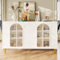 Merax Modernes Sideboard Esszimmer Sideboard Wohnzimmer Sideboard 140x40x85 cm, Sideboard mit Glastüren, Viel Stauraum,Esszimmer- & Wohnzimmerschrank, Metallbeine, Schiebetüren Weiß