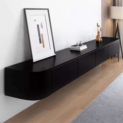 Coubird Wall Mounted TV Unit, Floating TV Unit, Black Floating TV Stand Cabinet with Doors in Media Wall Unit, Entertainment Storage TV Console for Living Room and Office (black, 160cm/63.0in)