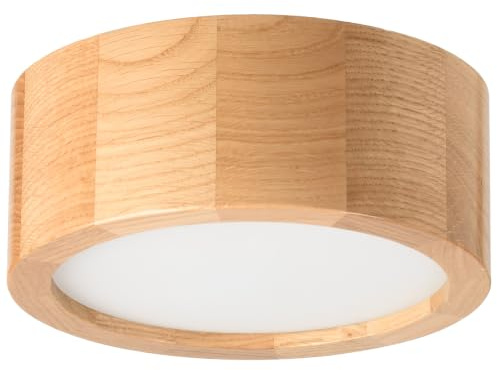 STOLARNIA PIKA Lampe Holz - Rund Modern Holzlampe 1xE27 (20 cm) - Deckenlampe Eiche - Natur Kleine Deckenleuchte für Schlafzimmer, Wohnzimmer, Flur, Küche - Stilvolles Design Eichenholz - LEJA