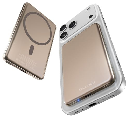 ULiXWH [0.3 Ultra Slim] [Alloy-Made] Magsafe Portable Charger for iPhone, 2025 Upgrade 5000mAh Fast Charging Magnetic Power Bank, Wireless Battery Pack for iPhone 16 15 Pro Max 14 13 12, Desert Gold