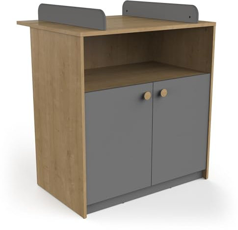 Casa Vital Wickelkommode Gabina, grau und eichenfarben, Kinderzimmermöbel, Wickeltisch, 79,5x70x95 cm, 1 offenes Fach, Lagerschrank, 11 kg Top-Tragfähigkeit