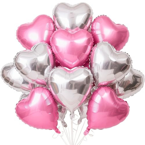 Ballon Coeur,12pcs Ballon Coeur Argent Rose Hélium,Baudruche en Forme de Coeur pour la fête,Ballons Helium pour Anniversaire, Mariage, Fiançailles,Saint Valentin, Douche de bébé
