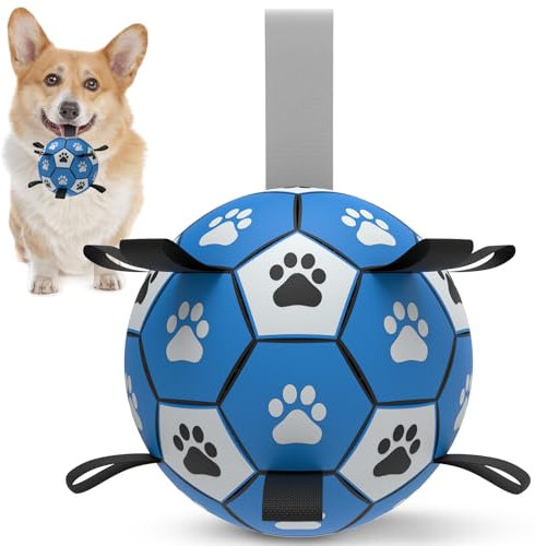 HETOO Hundeball Hundespielzeug Ball mit Griff für Hund Interaktives Schleppen von Krieg Wasser Hundebälle Spielzeug Geburtstagsgeschenk für Mittel/Große Hunde (6 Zoll Blau Grau)