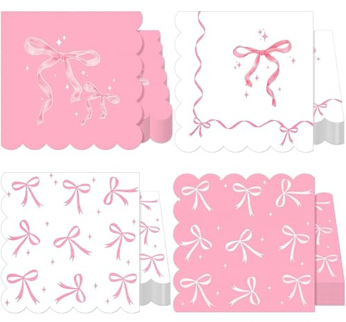 Ovanda 20 Stück Rosa Schleife Serviette (33 x 33 cm), Schleifen Motto Partydekorationen, Schleifenknoten, Baby Papierservietten,Servietten Schleifenmuster,Mädchen Tischdeko,Servietten Kindergeburtstag