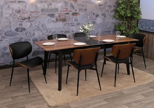 Mendler 6er-Set Esszimmerstuhl HWC-O45, Stuhl, Bugholz Kunstleder 280g/m² Öko-Tex FSC® - Walnuss-Optik, schwarz