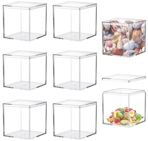 Keboyoe 8 Stück Acrylbox mit Deckel 6.5x6.5x6.5cm Acryl Box Transparent Acrylbox Schaukasten Aufbewahrungsbox mit Deckel Transparente Geschenkbox für Schmuck, Aufbewahrung, Süßigkeiten Verpackung
