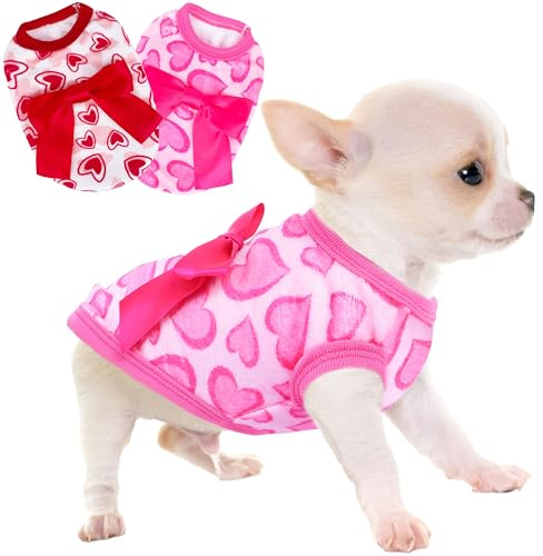 2 Pieces Dog Sweater for Small Dogs XXS Dog Clothes Chihuahua Puppy Sweaters Heart Teacup Chihuahua Yorkie Puppy Clothes XXS Pet Sweater (Heart, Small)