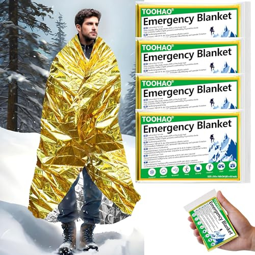 TOOHAO Rettungsdecke Gold Silber 4 Stück, Erste Hilfe Decke 210x160cm | Emergency Blanket Perfekt für Outdoor, Wandern, Naked Survival Ausrüstung, Marathons & Notfall, Robust, Reißfest &Wasserdicht