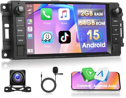 Motorsi Autoradio für Epica Sebring 300C Jeep Patriot Dodge Challenger, 7'' Radio Stereo Android 15 Carplay Android Auto Radio 2G+64G, DAB+ OBD2, EQ, GPS, WLAN, 720P AHD Rückfahrkamera, Mikrofon