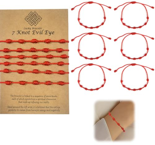 Ruayia 6PCS Red String Bracelets,7 Knot Cord Protection Bracelet for Women, Adjustable Red Cord Talisman, Good Luck Bracelets for Girls Women Boys and Good Luck Mother's Day Gift