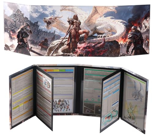 Écran DND 8 Panel Effaçable avec DND5e Feuille Triche pour DM Désorganisé | 92x32cm,Grand GM Écran Relief-Cadeau MJ D&D-Accessoire Esthétique Organisé-Campaign Immersion Fantastique Soirée de Jeu