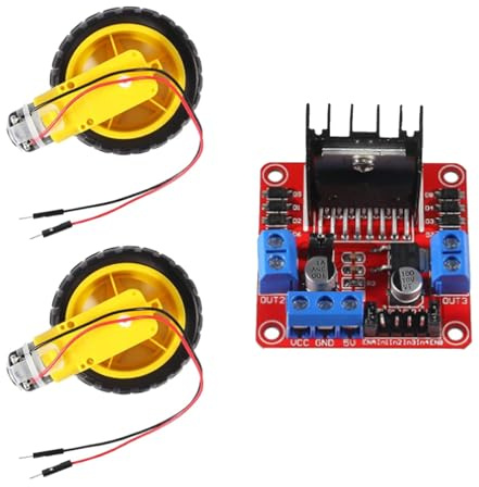AEDIKO 2 Sets TT Motor 200RPM Gearbox Motor Tire Wheel DC 3-6V 1:48 Male Connector with 1Pc L298N Motor Drive Controller Board
