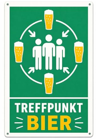 Treffpunkt Bier Schild 20x30cm - Witzige Deko Für Party, Jga Männer & Festival Zubehör- Wetterfestes Kunststoff Türschild Made In Für Bar & Garten Geschenk