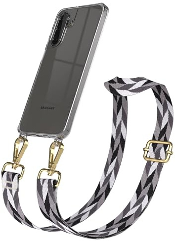 EAZY CASE Handykette - Verstellbares Taschenband kompatibel mit Galaxy A17, Schulterriemen, Handykordel mit Silikon Hülle, Umhängetasche, Grau/Schwarz Mix Gold