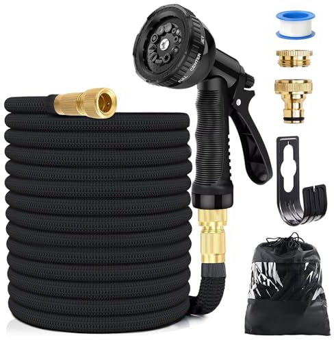 30M/100FT Flexibler Gartenschlauch, Wasserschlauch Dehnbar mit 8 Modi Wassersprühpistole, Adapter für 1/2' 3/4' Zoll und Wandhalterung, Schlauch Flexibel Bewässerung für den Außenbereich