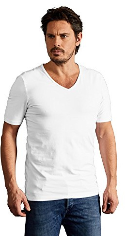 Slim-Fit V-Ausschnitt T-Shirt Herren, Weiß, XXL