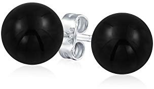 Boucles D'Oreilles Clous Simples En Onyx Noir Pour Femmes En Argent Sterling .925 8MM
