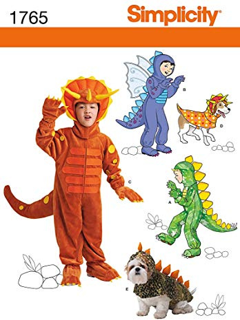 Simplicity Brand 1765, Child's Dinosaur & Dragon Costumes, Size A (3-4-5-6-7-8), White