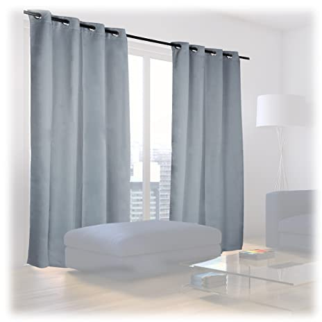 Relaxdays Verdunklungsvorhänge mit Ösen, 2er-Set, einfarbig, waschbar, HBT: 245 x 135 x 0,5 cm, grau